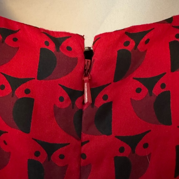 RARE ORLA KIELY PEOPLE TREE CHERRY RED OWL PRINT FIT FLARE MIDI DRESS Sz14 - Picture 9 of 11